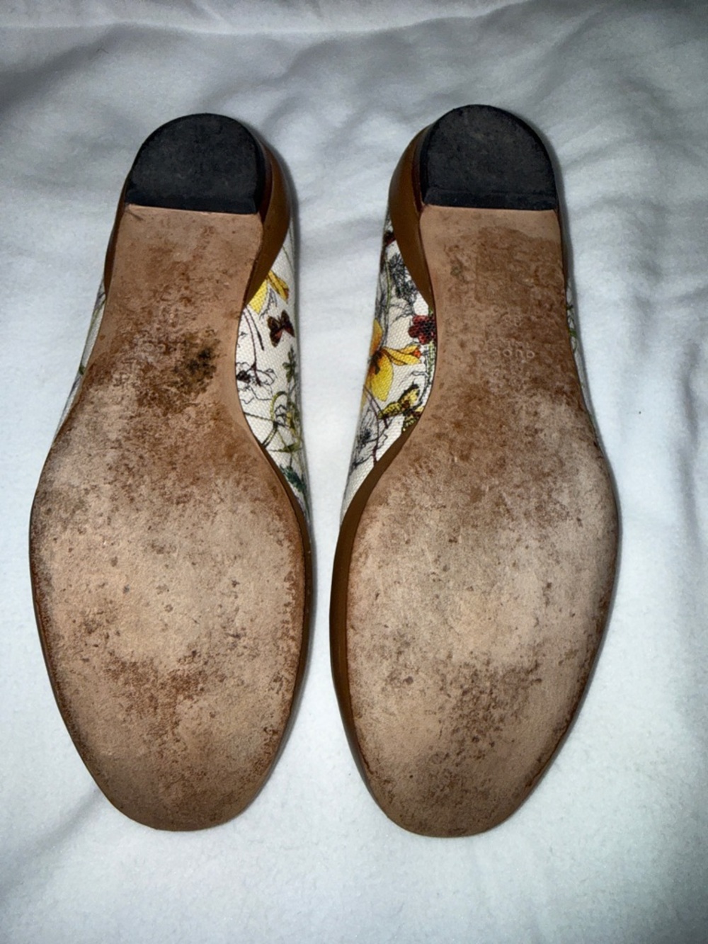 Gucci Brown Leather & Cream Floral Canvas Horsebit Ballet Flats - Picture 3 of 8